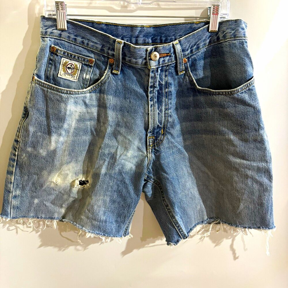 CINCH Women's 32 Blue Medium Wash Denim Cut-Off Shorts 5-Pocket Button